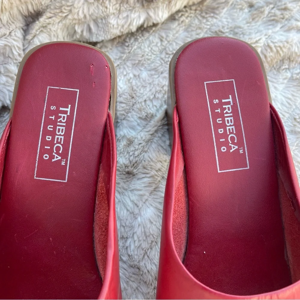 TRIBECA Studio Red Slide Sandals with Low Block Heel - Picture 4 of 8